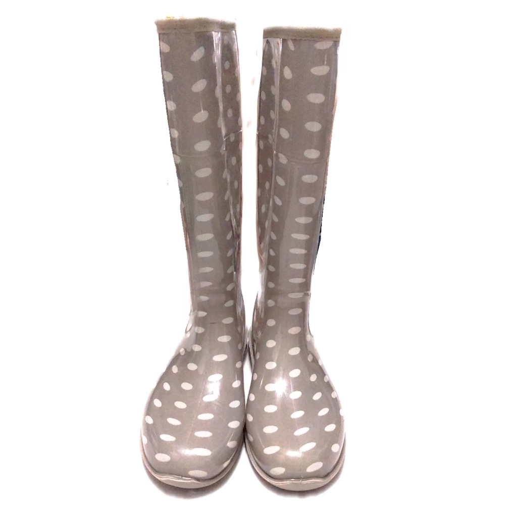 New! Itasca Womens 10M Gray Polka Dot Tall Rain Boots - Picture 2 of 8
